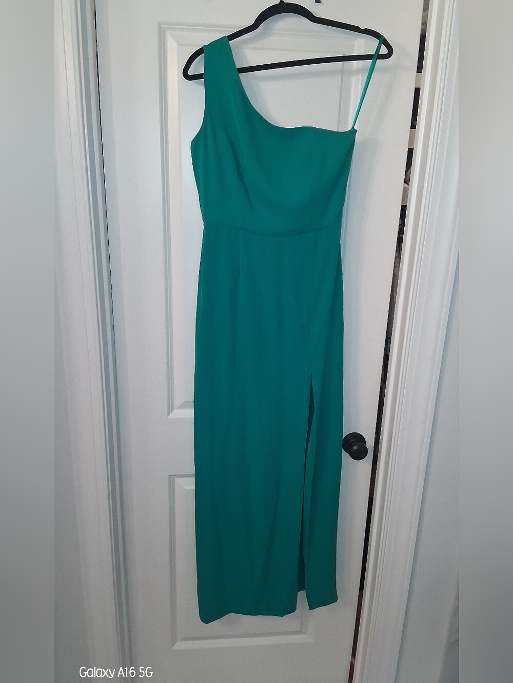 Gianni Bini Teal One-Shoulder Evening Gown with Side Slit